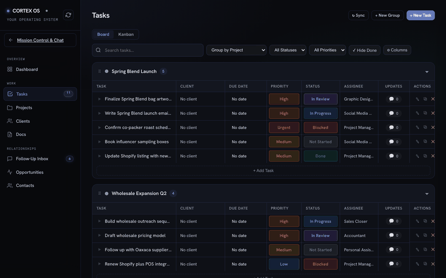 Cortex OS tasks board